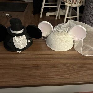 Bride and Groom Mickey hats NWT